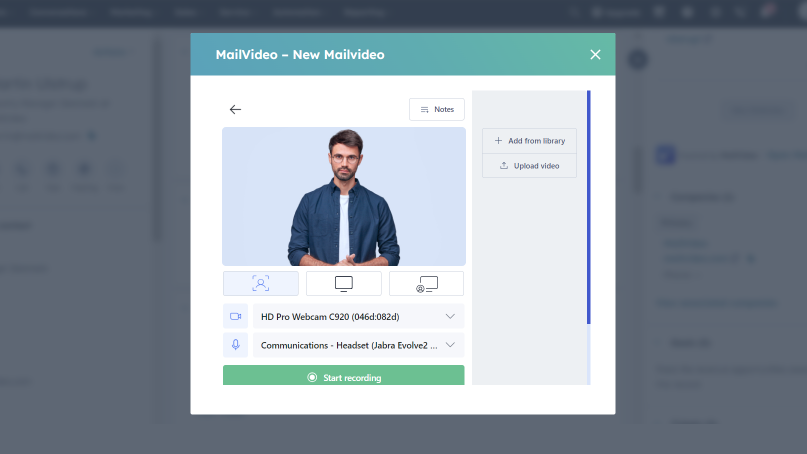 Record and share video messages right from HubSpot