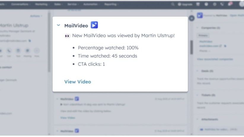 Track your video from the HubSpot activity log
